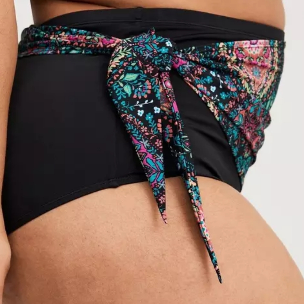 Torrid Black Blue Asymmetrical Wrap Skirted Swim Bikini Brief Size 3X NWT - Picture 3 of 5